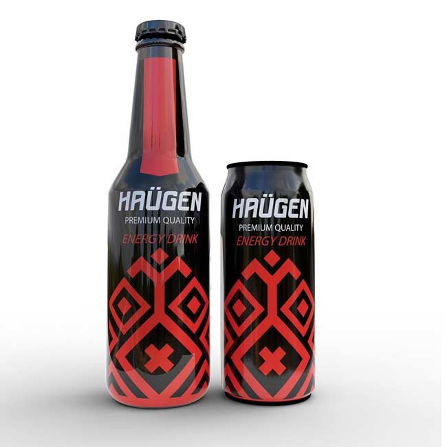 نوشابه انرژی زا هاگن شیشه 320 میلی لیتری در کنار قوطی نوشیدنی انرژی زا هاگن با پس زمینه سفید